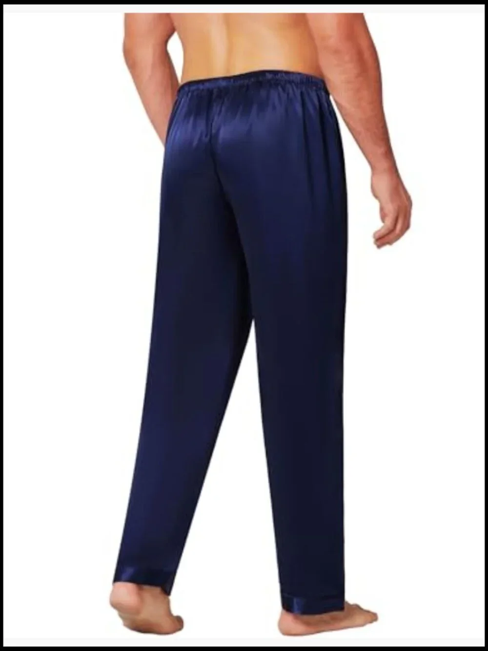 Satin Lounge Pants for Men, Sleep Bottoms with Drawstring Waist - Picture 4 of 6